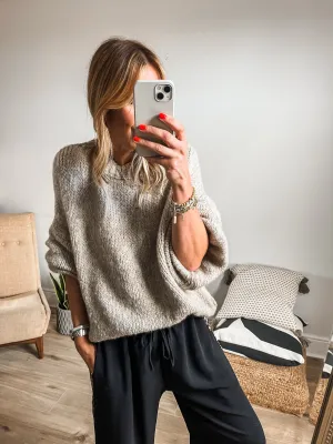 Balloon Sleeve Textured Knit Jumper