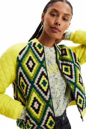 Baltimore Yellow Crochet Padded Bomber Jacket Desigual Style 22WWEW78