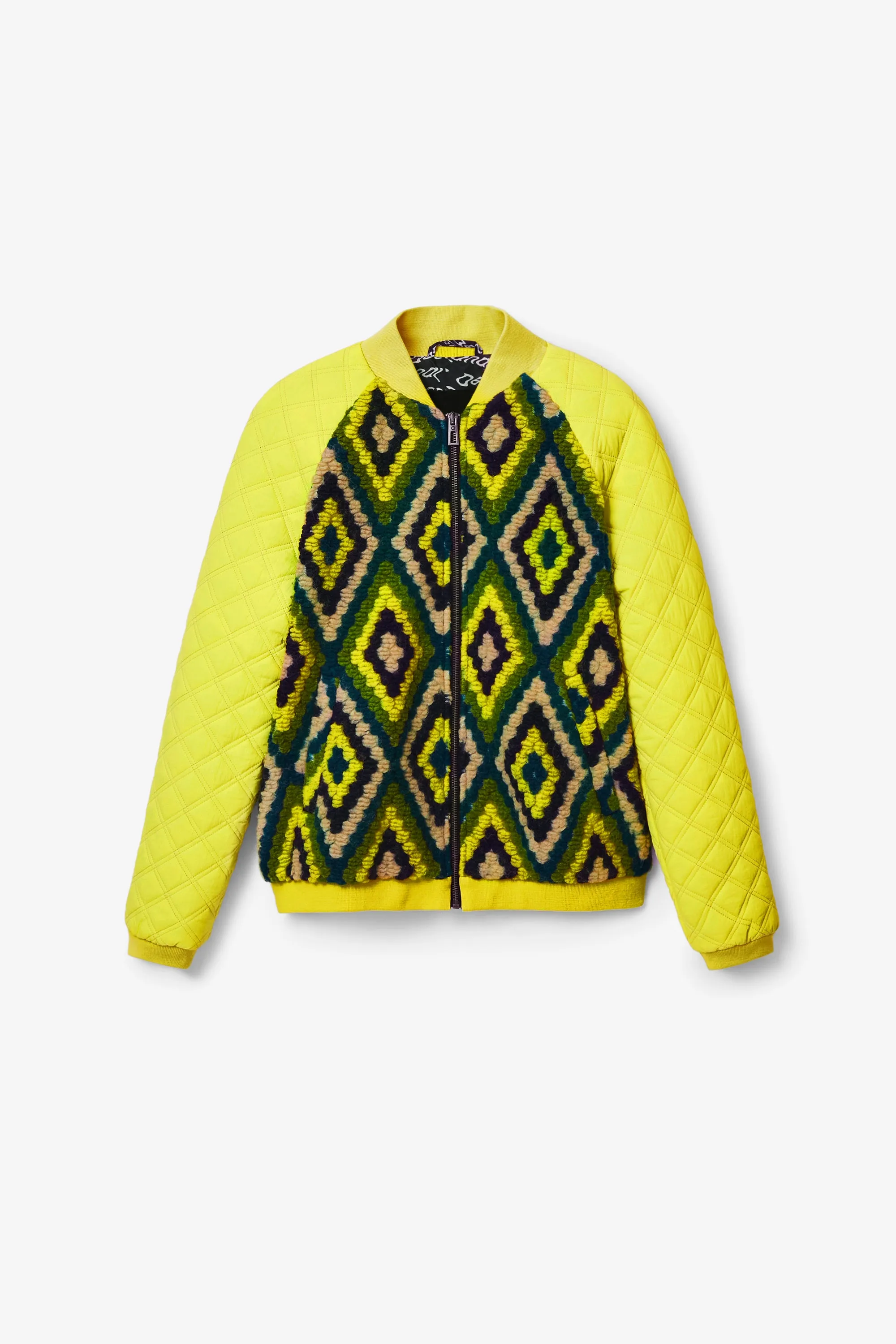 Baltimore Yellow Crochet Padded Bomber Jacket Desigual Style 22WWEW78