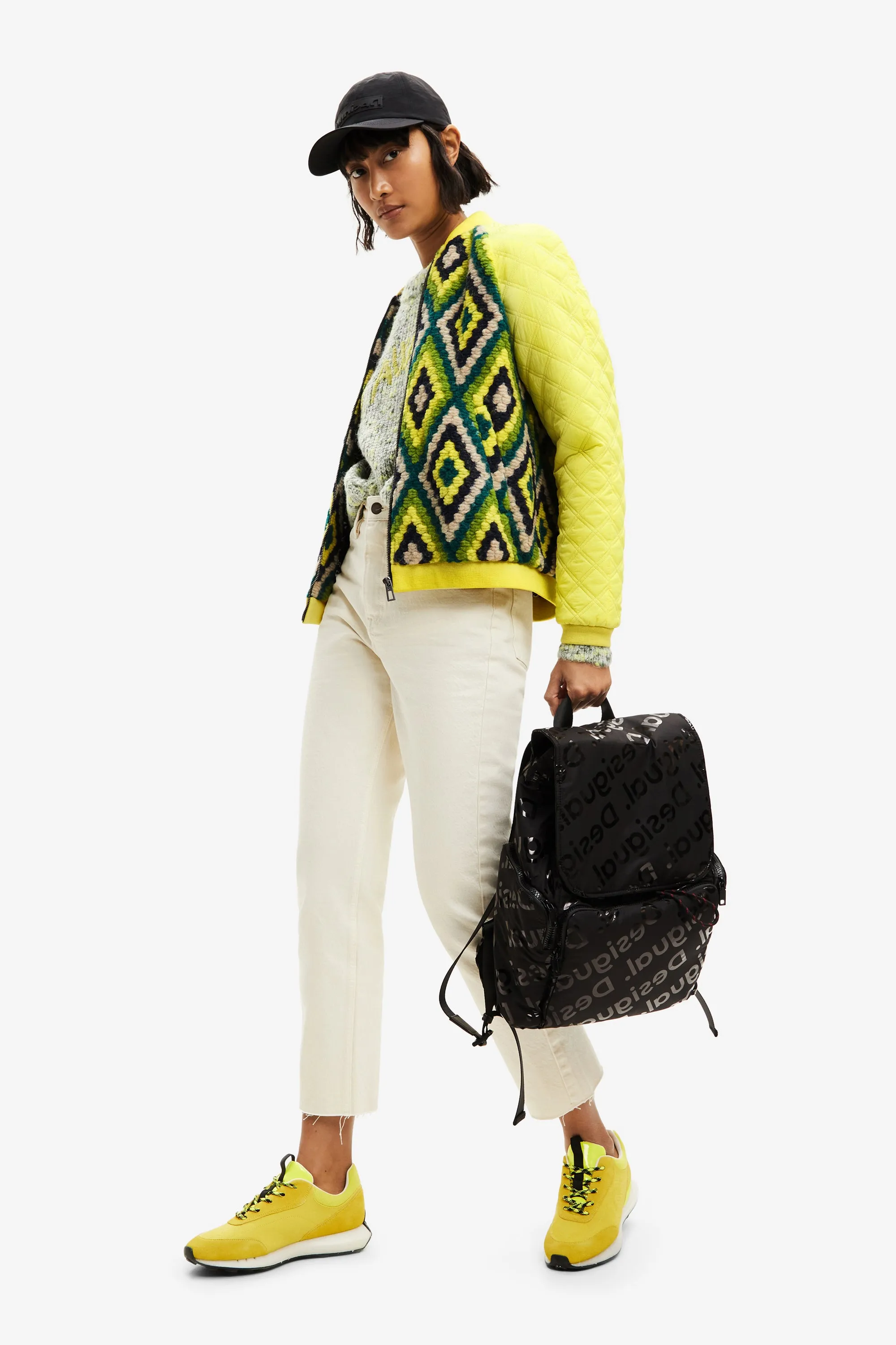 Baltimore Yellow Crochet Padded Bomber Jacket Desigual Style 22WWEW78