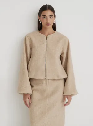 Beige Wool Bomber Jacket- Sammy
