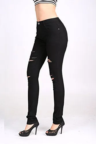 Casual Ripped Holes Skinny Jeans Jeggings Straight Fit Denim Pants Us 6 Black 7