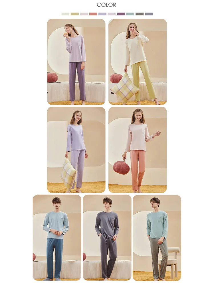 Comfortable Modal Cotton Long Sleeve Couple Pajama Set