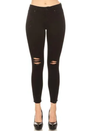 Distressed Black Mid Rise Skinny Jeans with Chewed Hems - EP3001 - 11