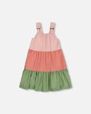 DPD Colorblock Tiered Peasant Dress
