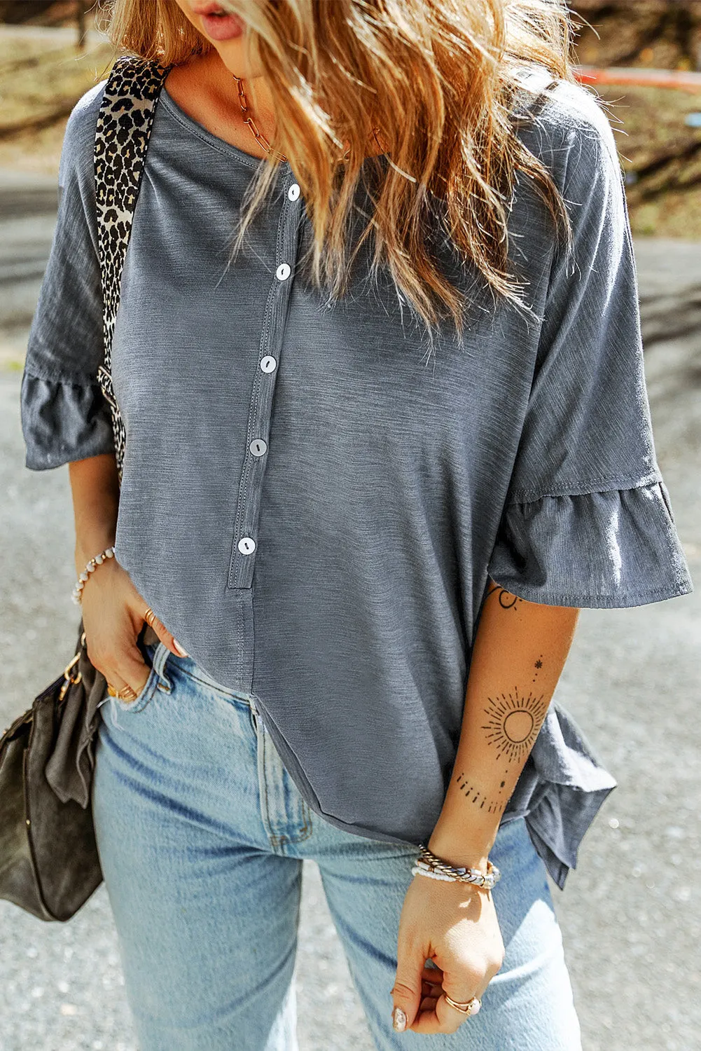 Dreaming of Denim Flounce Sleeve Tee