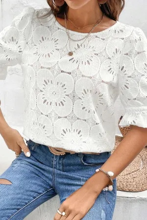 Flower Eyelet Casual Top
