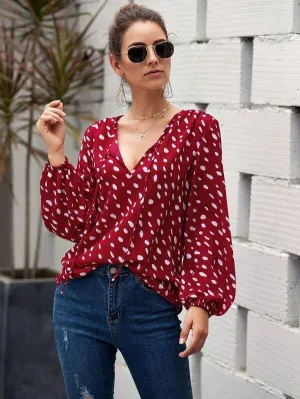 Graphic Print Lantern Sleeve Blouse