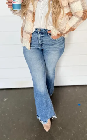 JILL High Rise Flare Uneven Hem Denim Jeans - Mica