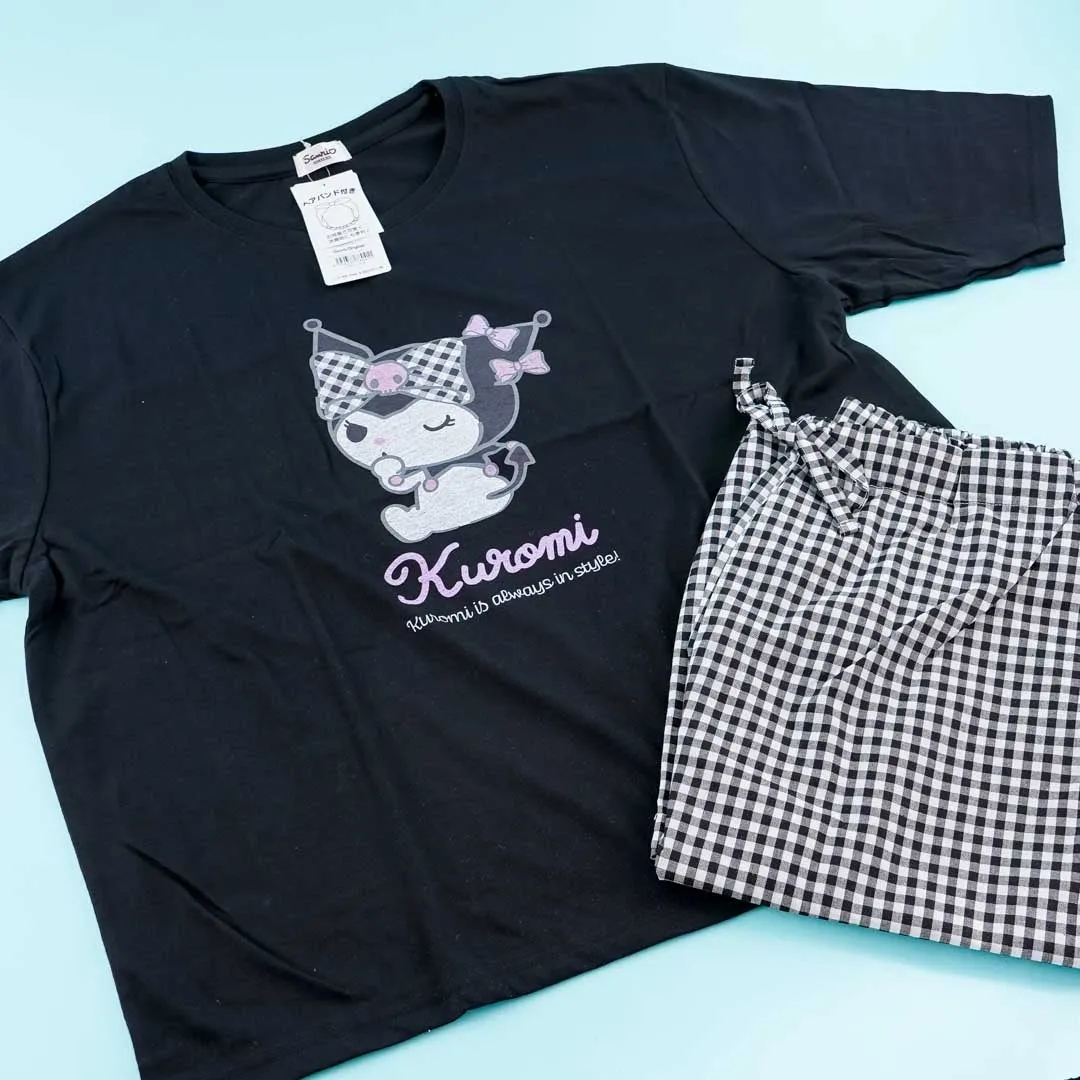 Kuromi Checkered Pajamas With Headband Set