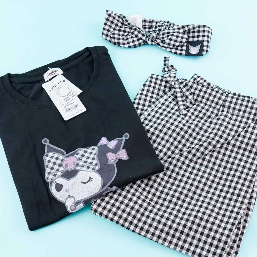 Kuromi Checkered Pajamas With Headband Set
