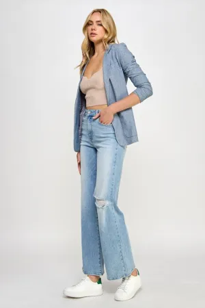 Light Blue Denim High Rise Relaxed Wide Leg Jean Pants