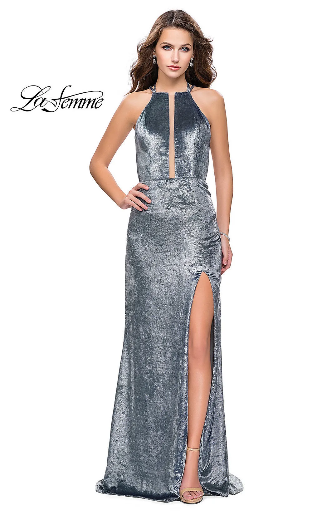 Long La Femme Prom Dress with Plunging Neckline