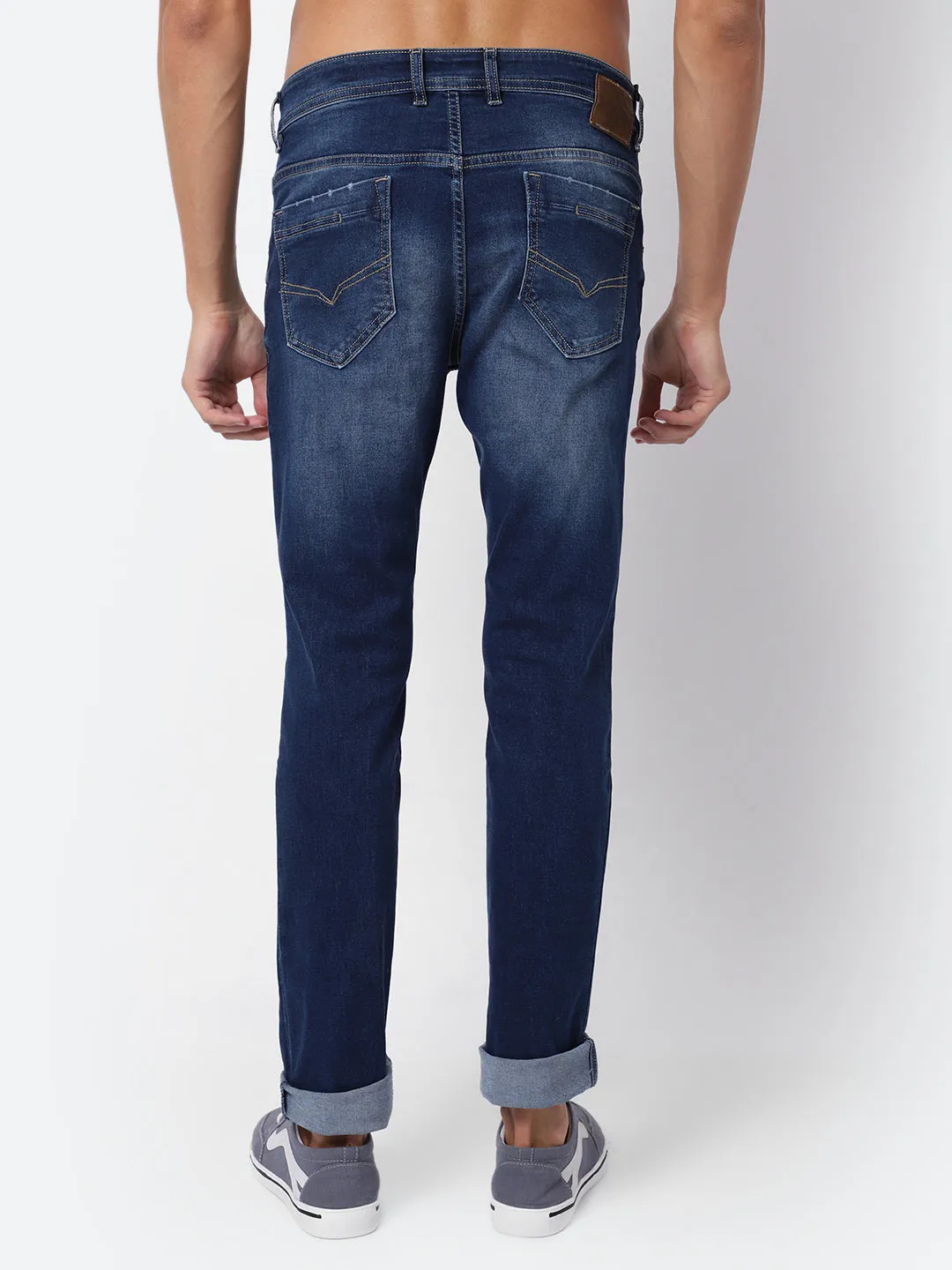 Men's Ultra Narrow fit Heavy Fade Medium Carbon Blue Ripped Lightly Jeans