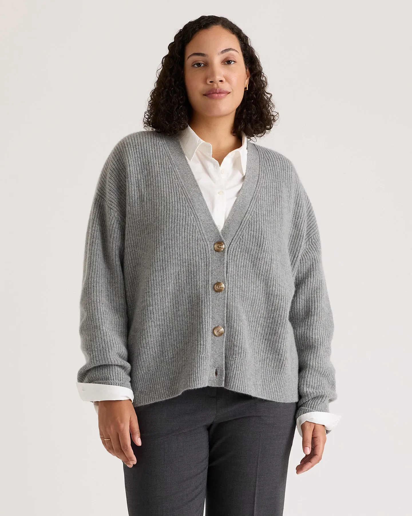 Mongolian Cashmere Fisherman Boxy Cropped Cardigan Sweater