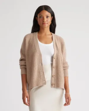Mongolian Cashmere Fisherman Boxy Cropped Cardigan Sweater