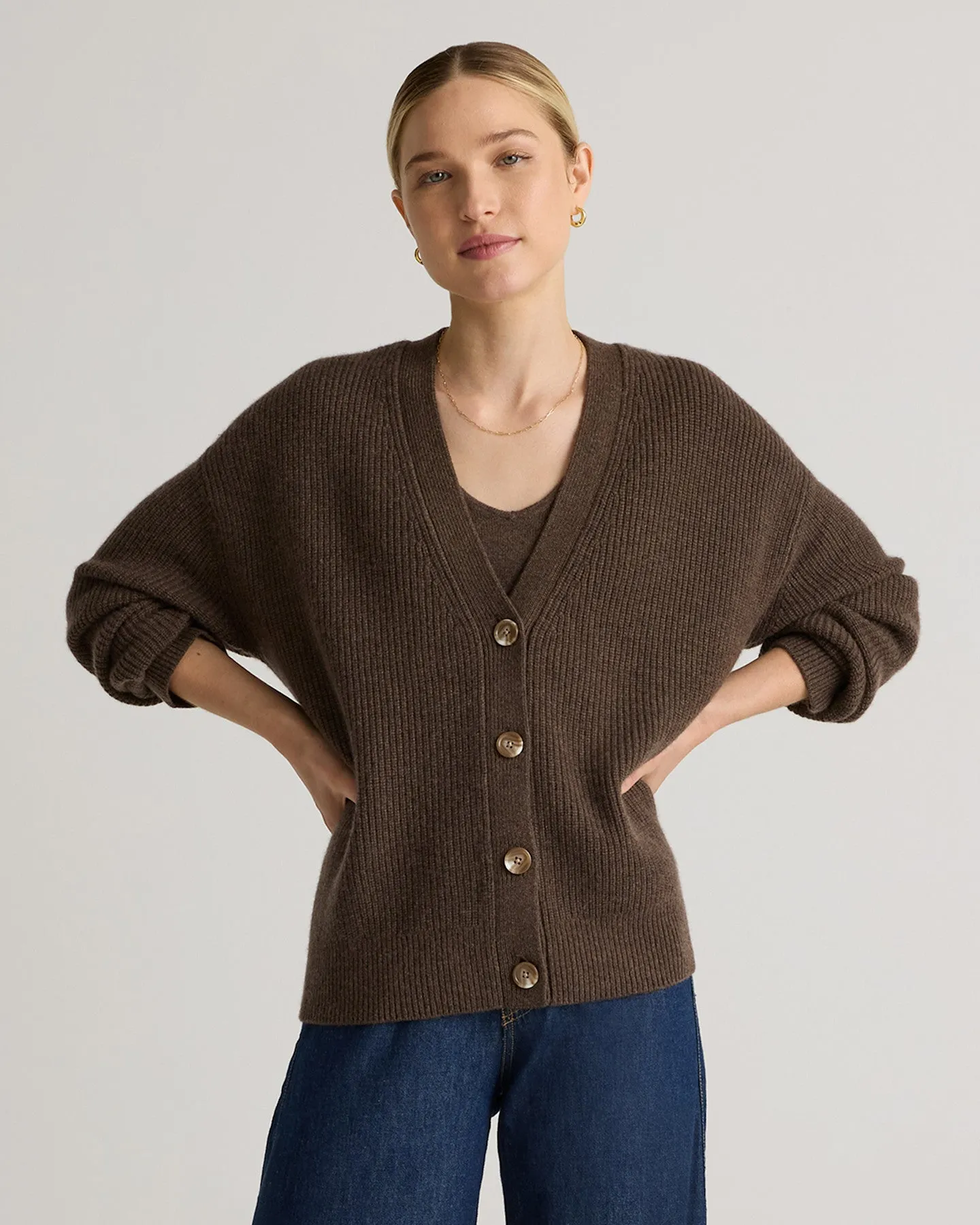 Mongolian Cashmere Fisherman Boxy Cropped Cardigan Sweater