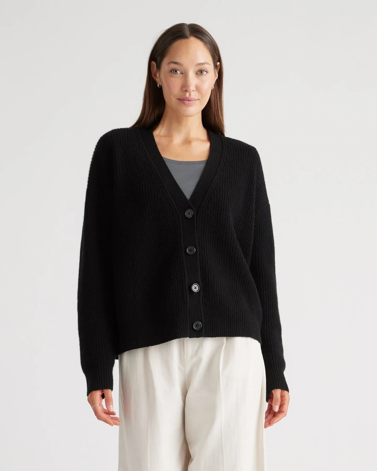 Mongolian Cashmere Fisherman Boxy Cropped Cardigan Sweater