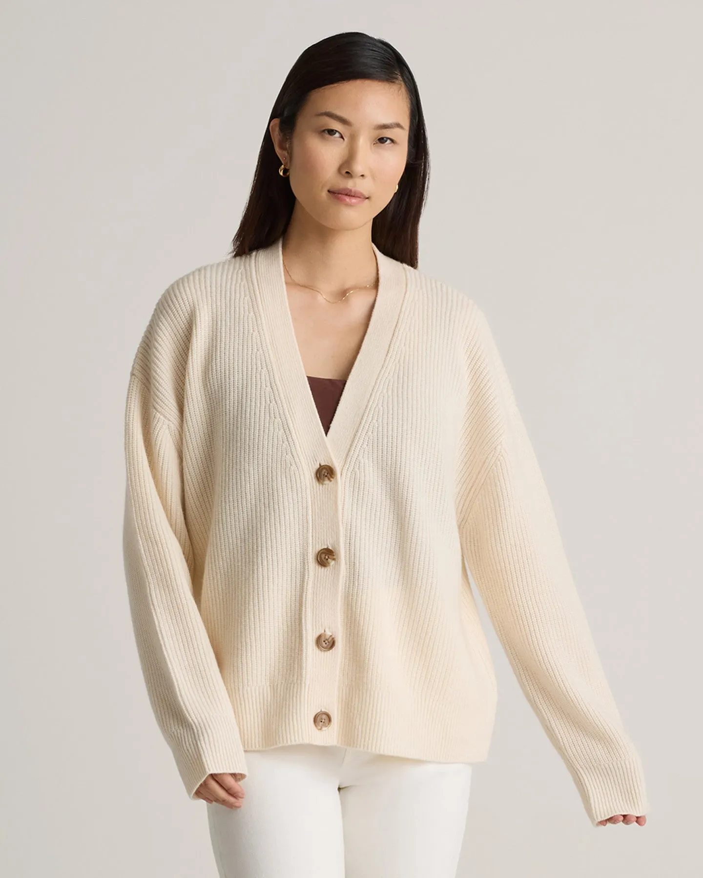 Mongolian Cashmere Fisherman Boxy Cropped Cardigan Sweater