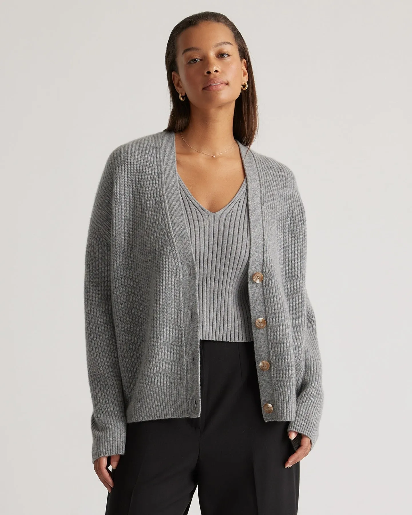 Mongolian Cashmere Fisherman Boxy Cropped Cardigan Sweater