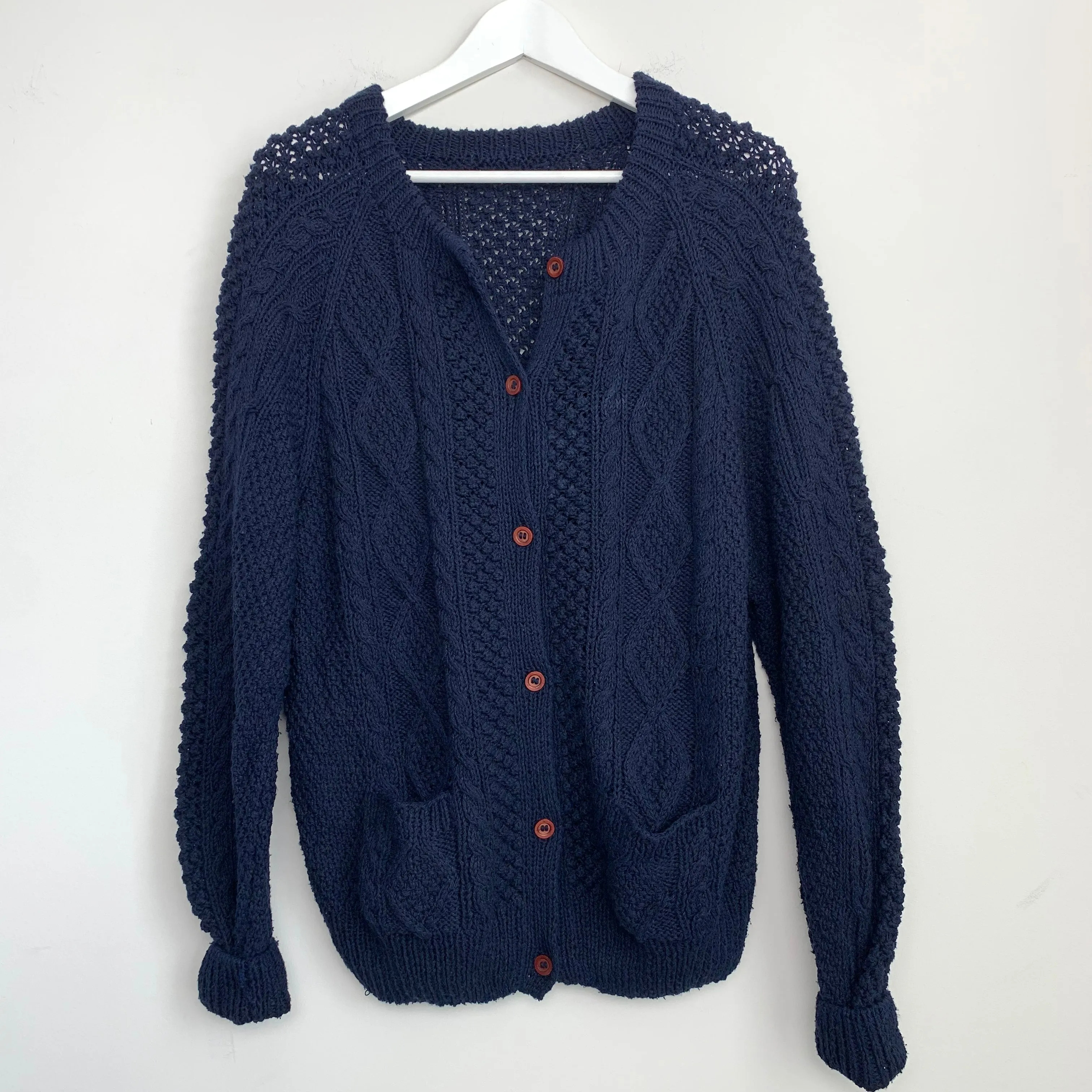 Navy Blue Chunky Knit Cardigan Sweater