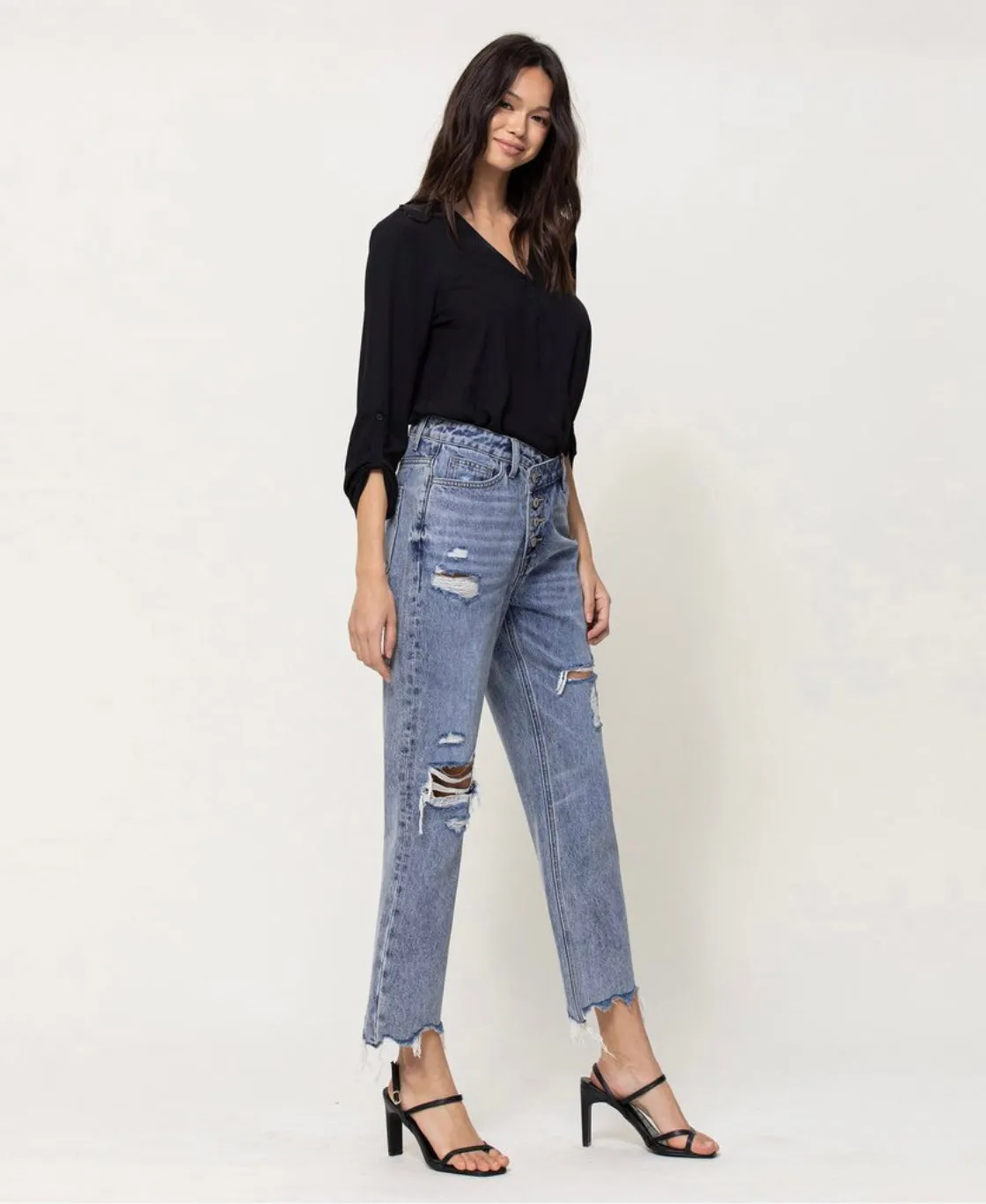 Ophelia Snow Criss Cross Boyfriend Jeans