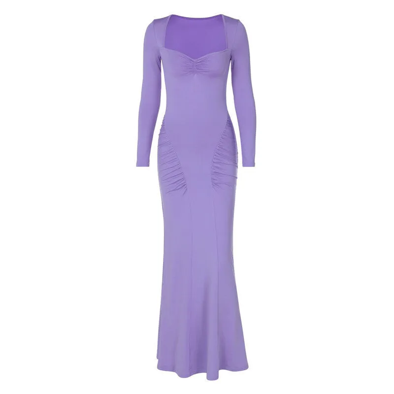 Pamela Square Collar Long Sleeve Sexy Long Dress