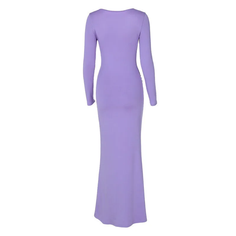 Pamela Square Collar Long Sleeve Sexy Long Dress