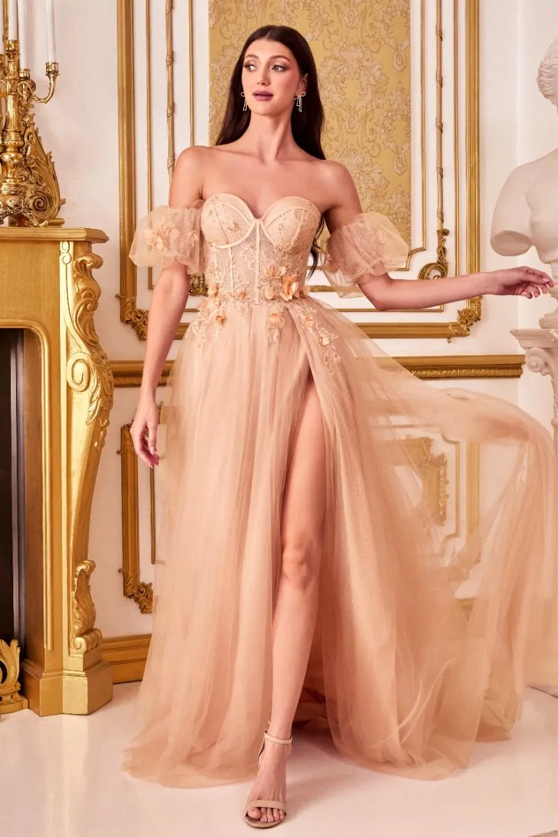 STRAPLESS FLORAL BALL GOWN CDCB080