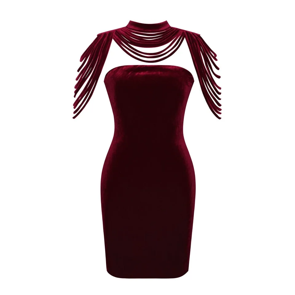 VenusFox Fashion Vintage Sleeveless velvet Bodycon Dress