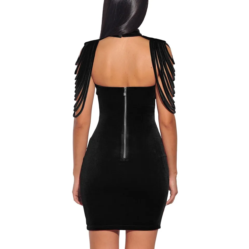 VenusFox Fashion Vintage Sleeveless velvet Bodycon Dress