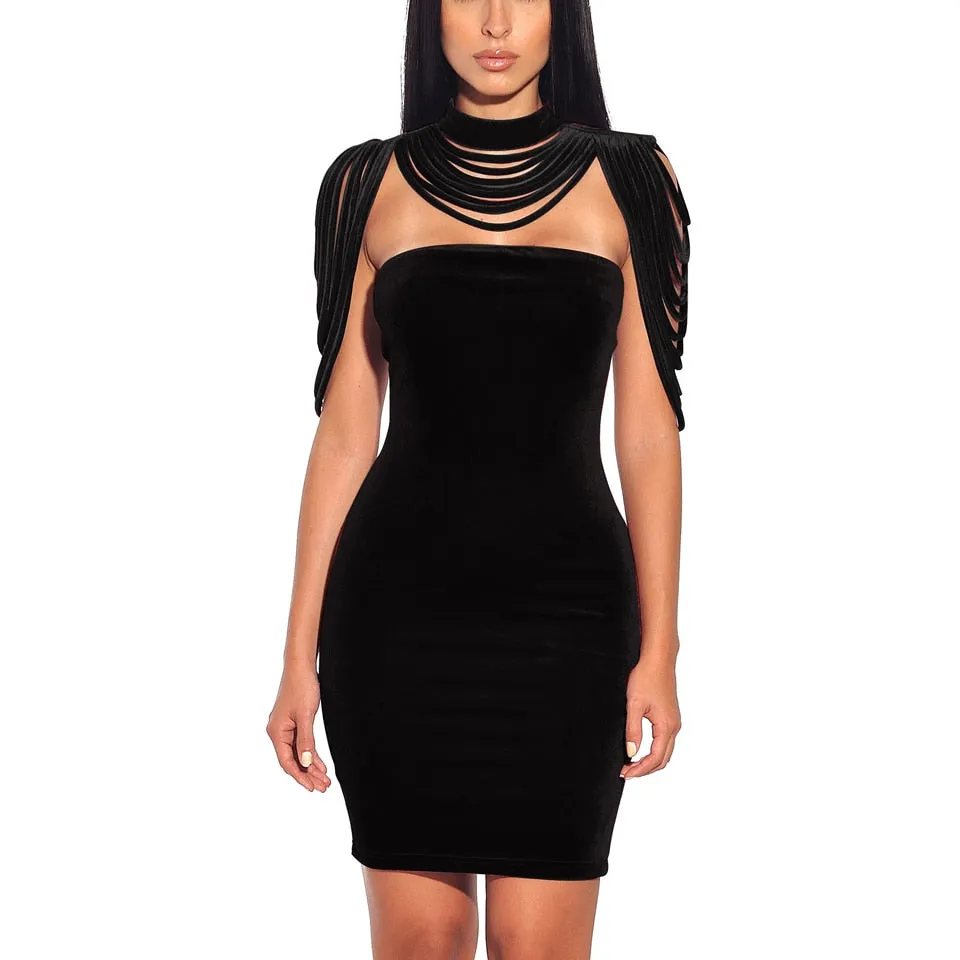 VenusFox Fashion Vintage Sleeveless velvet Bodycon Dress
