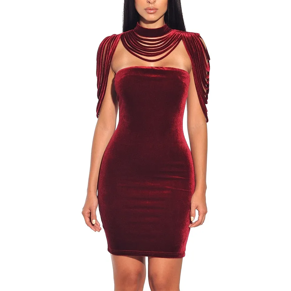 VenusFox Fashion Vintage Sleeveless velvet Bodycon Dress