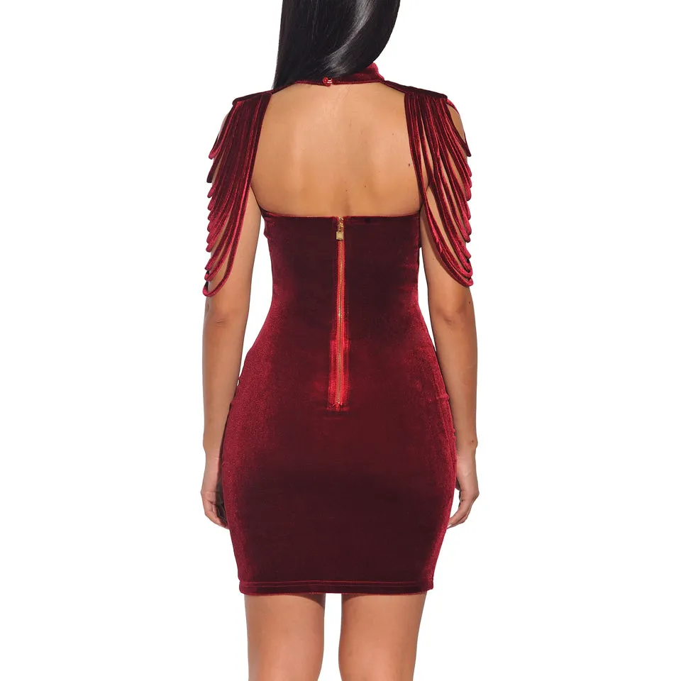 VenusFox Fashion Vintage Sleeveless velvet Bodycon Dress