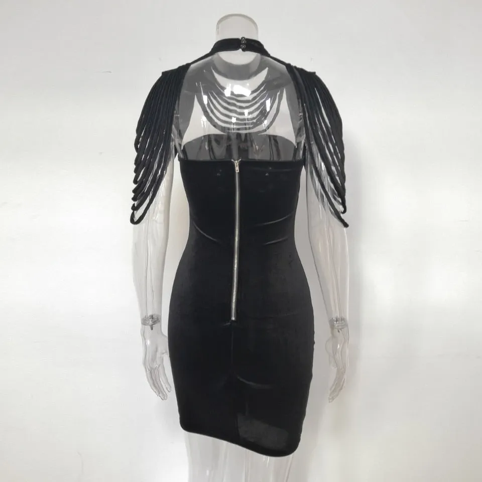 VenusFox Fashion Vintage Sleeveless velvet Bodycon Dress