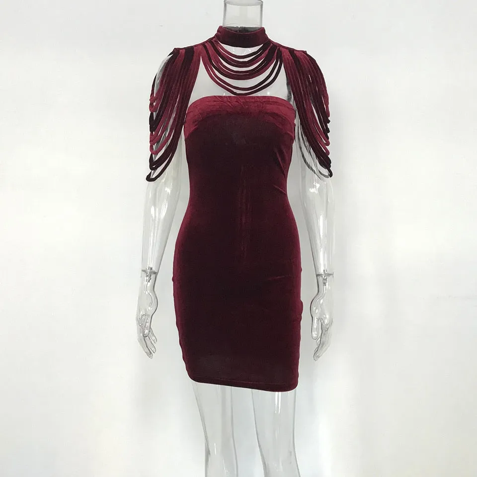 VenusFox Fashion Vintage Sleeveless velvet Bodycon Dress
