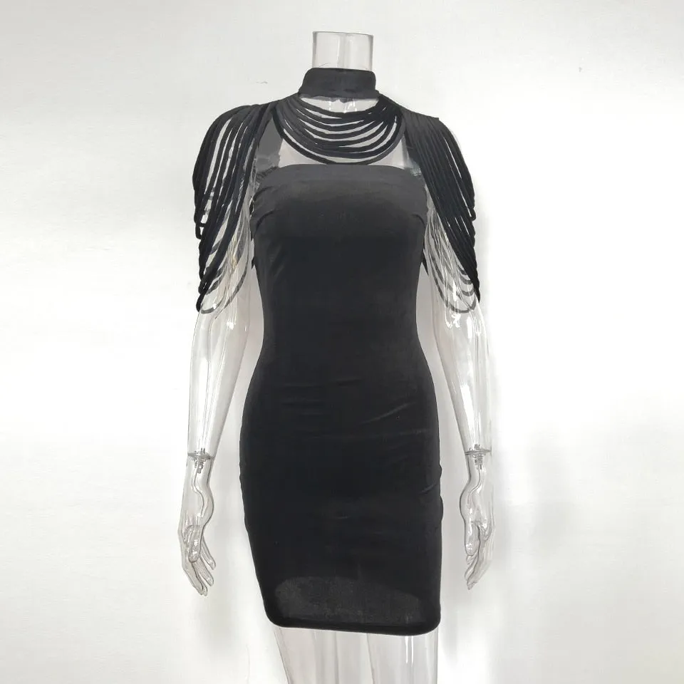 VenusFox Fashion Vintage Sleeveless velvet Bodycon Dress