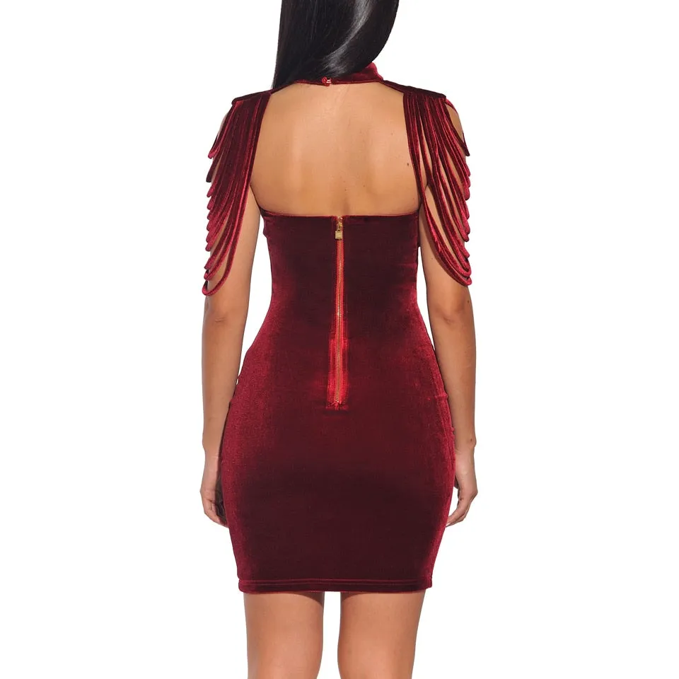 VenusFox Fashion Vintage Sleeveless velvet Bodycon Dress