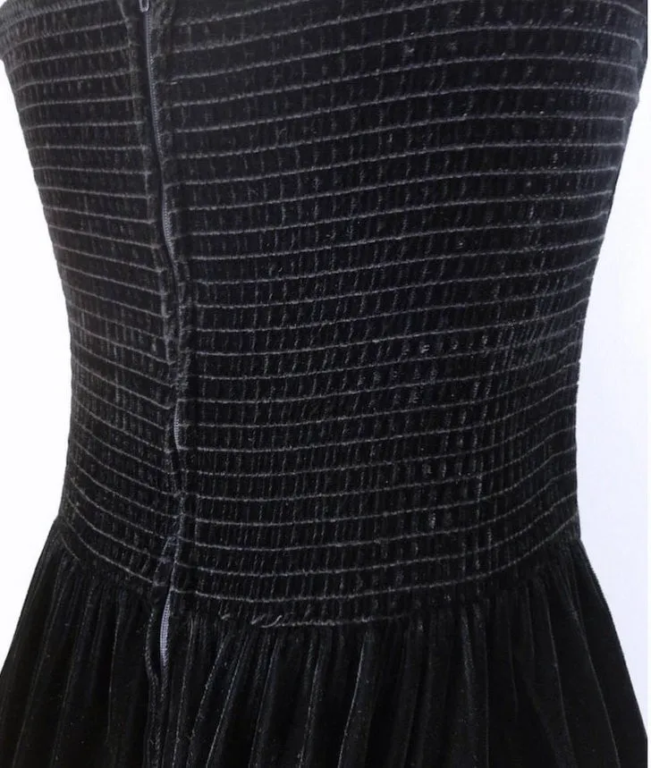 Vintage 80s Dress / Strapless Black Velvet
