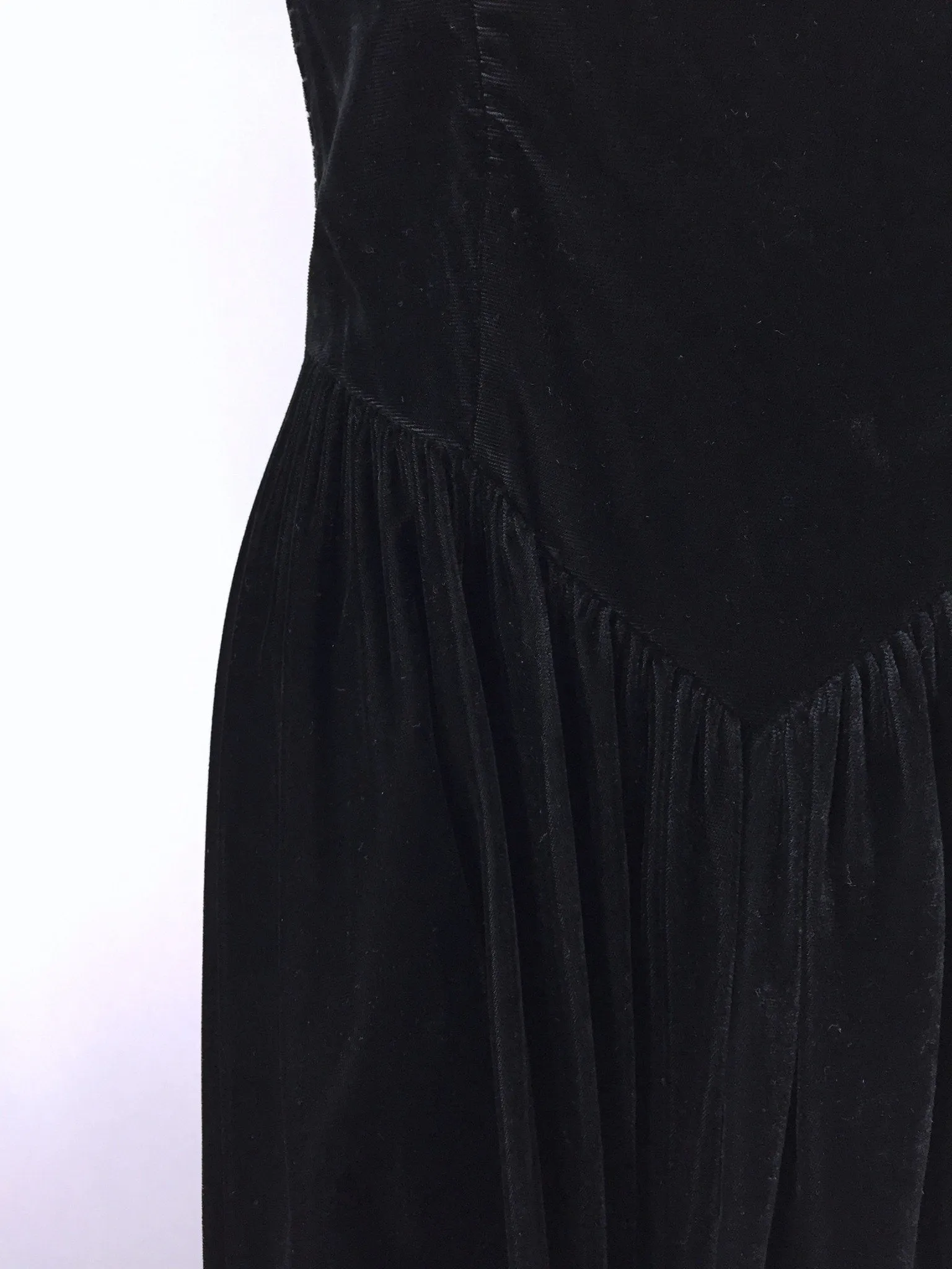 Vintage 80s Dress / Strapless Black Velvet