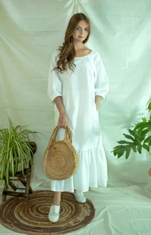 White V-neck organic cotton dress