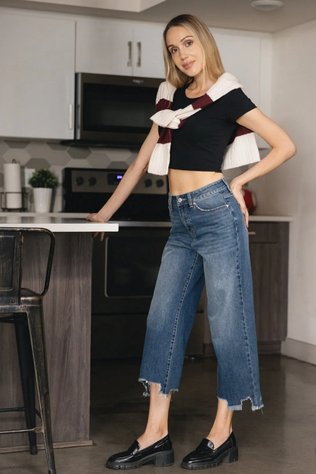 WIDE LEG STOVEPIPE JEANS - VINTAGE DARK BLUE