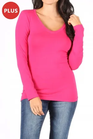 Women's Plus Size Basic Long Sleeve V-Neck Tee