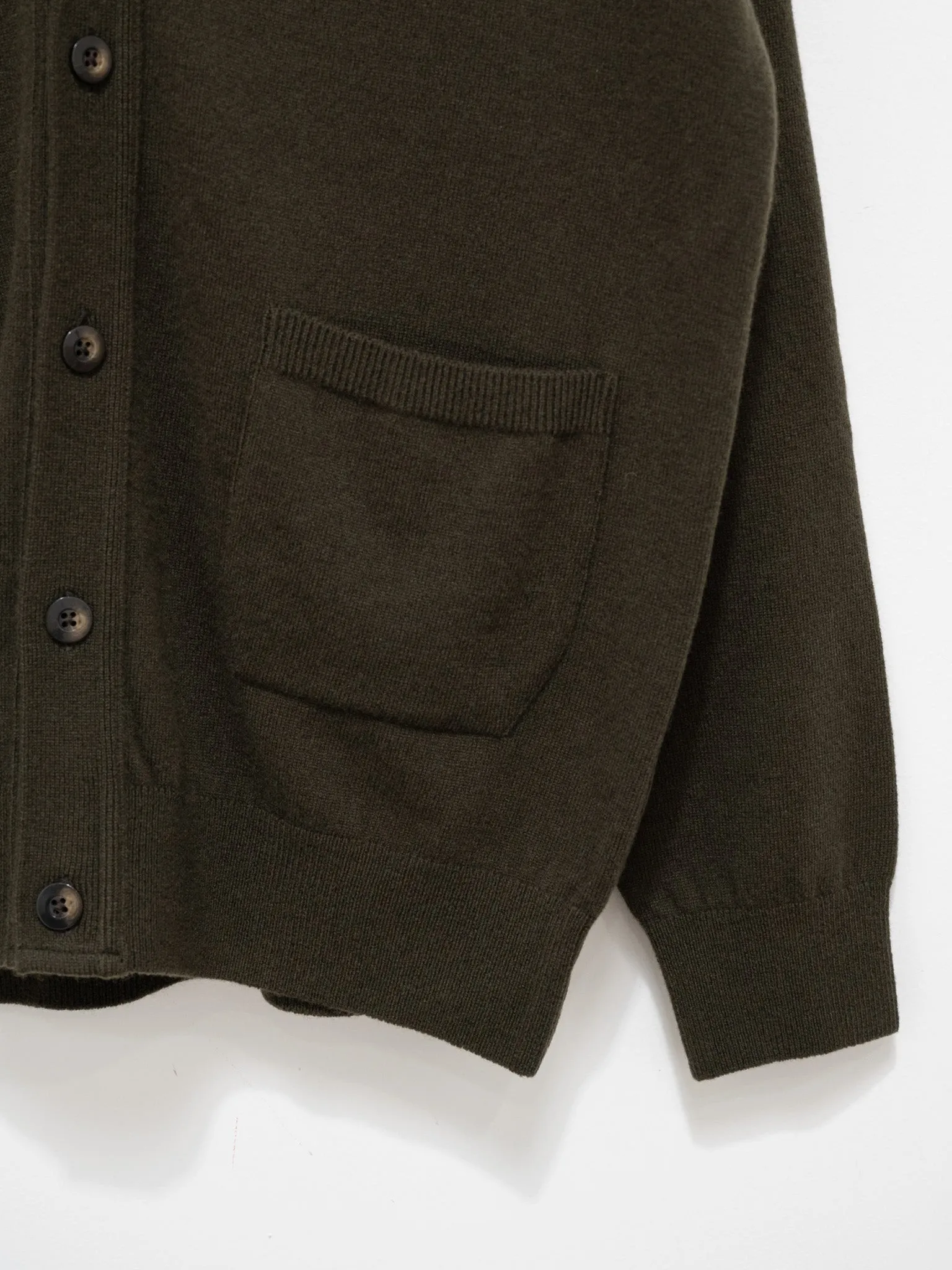Wool Cashmere Knit Cardigan - Olive Green
