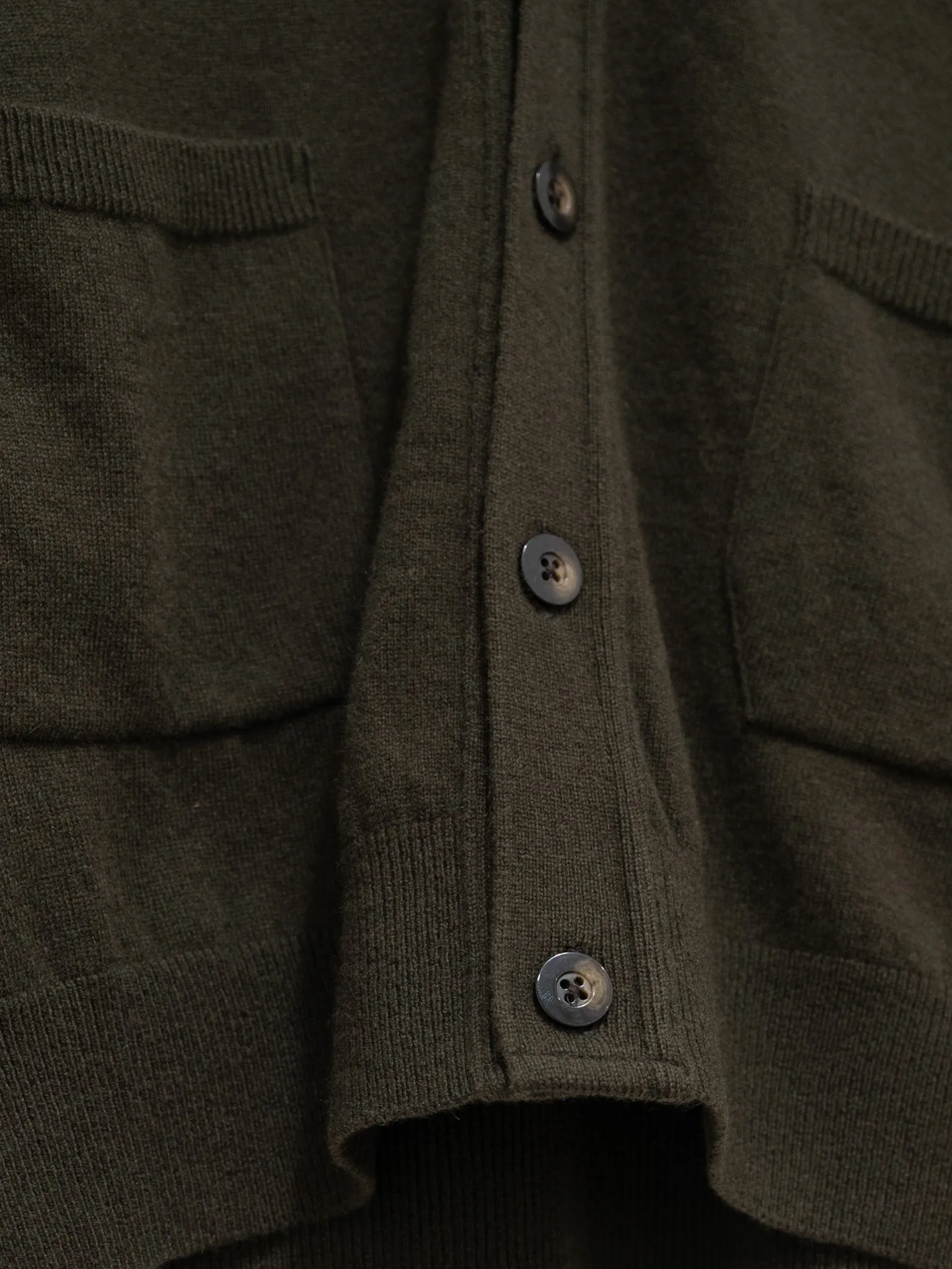 Wool Cashmere Knit Cardigan - Olive Green