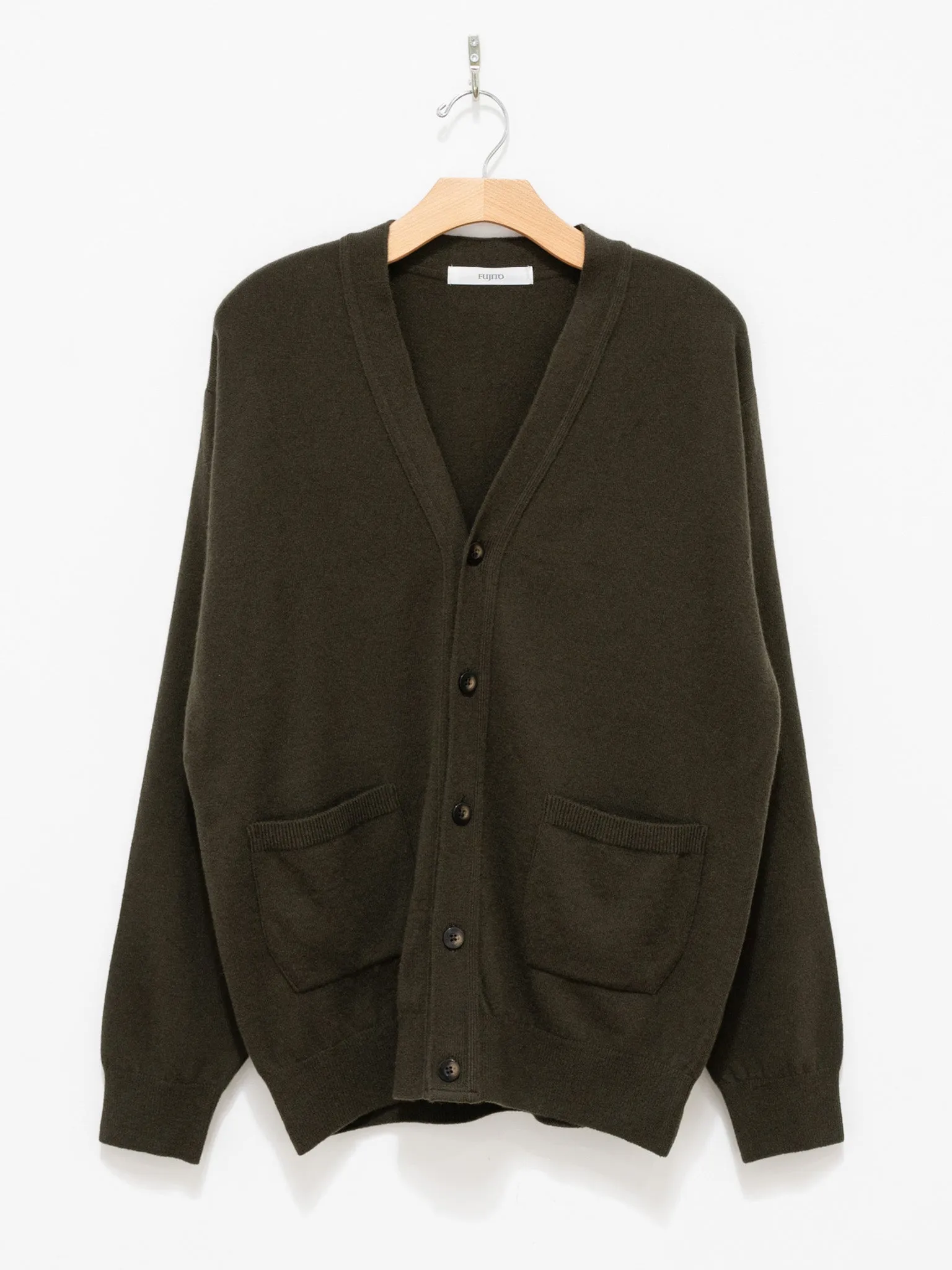 Wool Cashmere Knit Cardigan - Olive Green