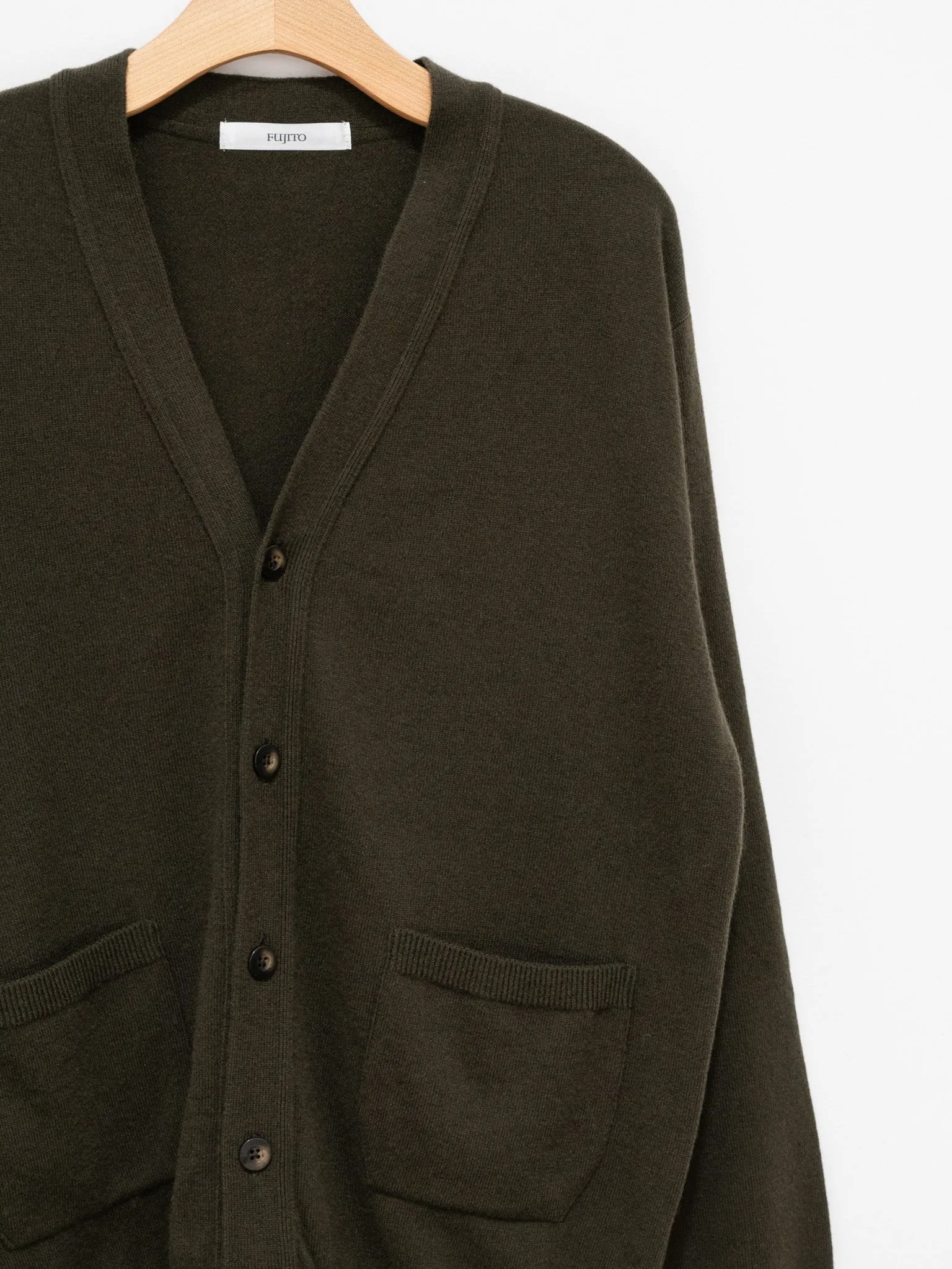 Wool Cashmere Knit Cardigan - Olive Green
